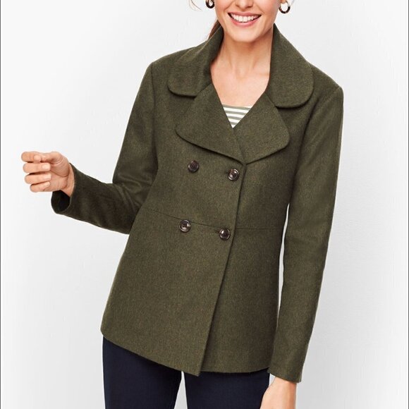 Talbots Brushed Italian Wool Double Breasted Jacket Blazer Olive Green Size 12 - Picture 1 of 13